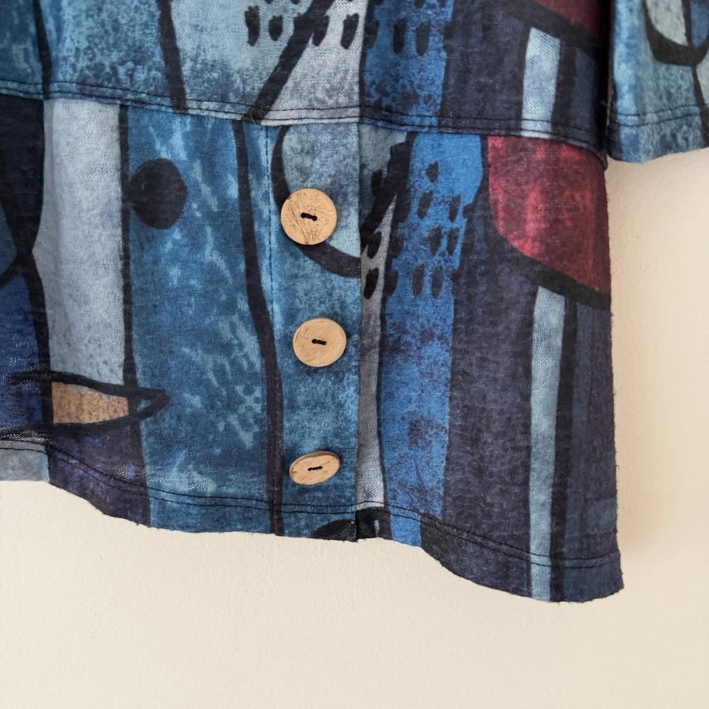 Jess & Jane Tunic Top S Artsy Art to Wear Lagenlook  Blue Abstract Asymmetrical - Picture 5 of 8